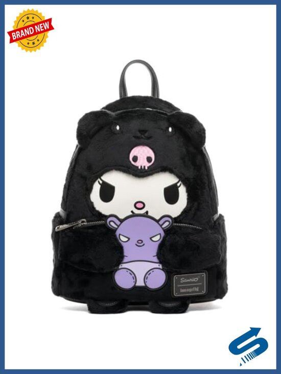 Kuromi Bear Cosplay Mini Backpack - Faux Leather, Plush, Adjustable Strap
